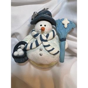 Ganz Snowman Ornament Blue White 4-1/2" Iridescent Ball Christmas Winter Holiday